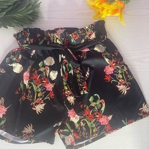 Floral High Waist Paper Bag Shorts